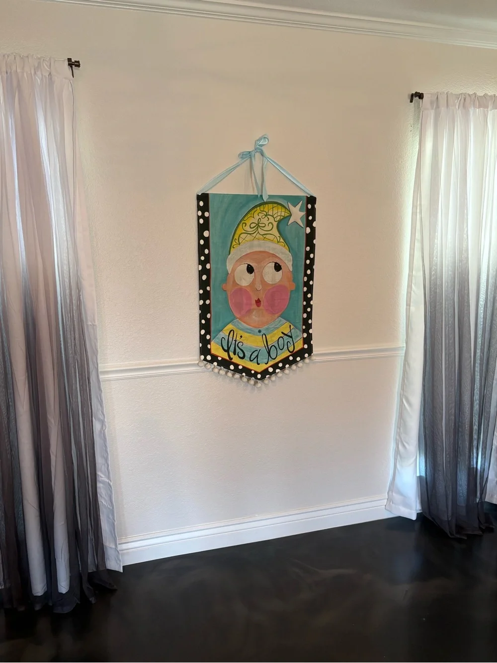 3D “It’s A Boy” Large Banner Lisa Frost Door Hanger Wall Art Painted Baby Shower
